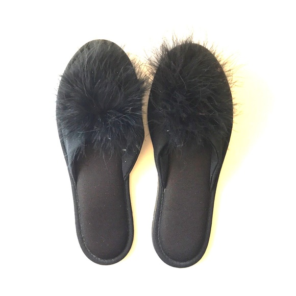 Black feather slippers Clearance